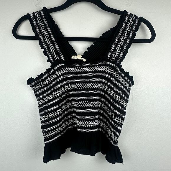 Pacsun LA Hearts Womens Smocked Cropped Ruffle Black/White Stripe Tank Top Large - Picture 1 of 9